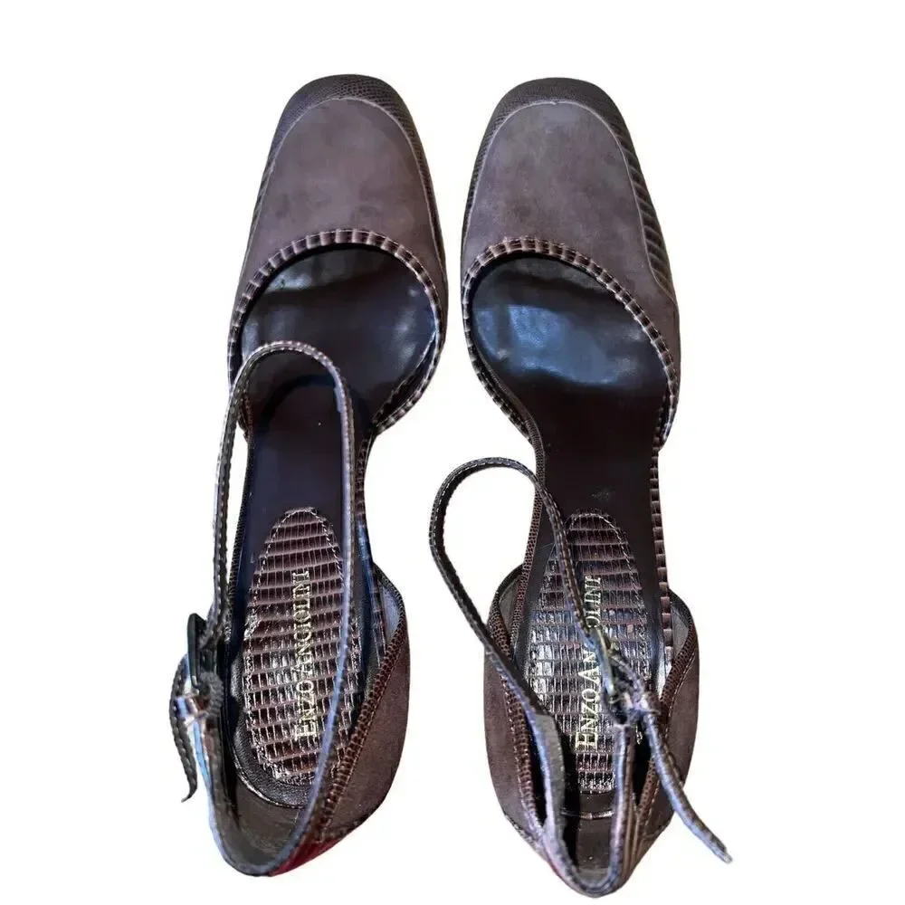 Enzo Angiolini - EA Flexo Sheary Dark Brown Suede W/Ankle Strap Womens Size 10